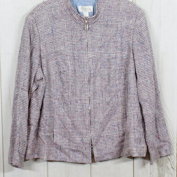 Elana By Tanner 100% Multicolor Silk Textured Full Zip Lined Jacket Size 20 - Picture 2 of 11